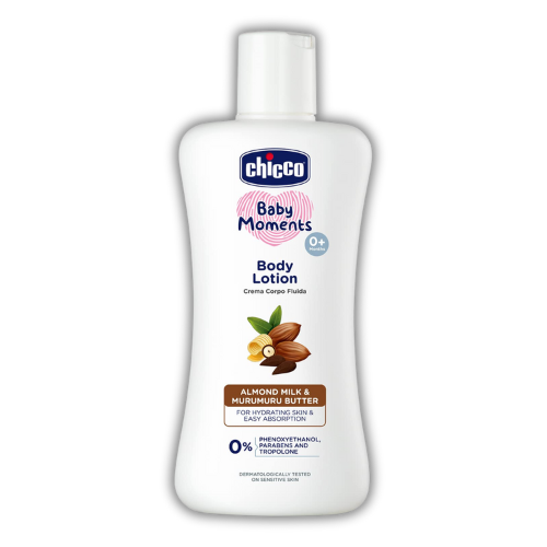 Chicco Baby Moments Body Lotion for Babies,200 Milliliters|Almond Milk & Murumuru Butter|Quick Absorb Formula with Natural Ingredients|Dermatologically Tested|Parabens & Phenoxyethanol Free-1 Count