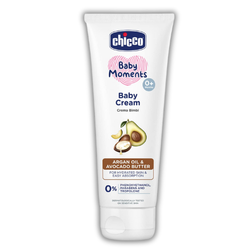 Chicco Baby Moments Baby Cream for Babies with Argan Oil & Avocado Butter, 100g| Natural Ingredients for Hydrated Skin | Dermatologically Tested | Phenoxyethanol, Parabens & Lauryl sulphates free
