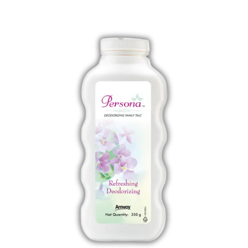 Amway Persona Talc Powder 350g pack with sandalwood, cedarwood, rosewood, rose, and jasmine fragrance