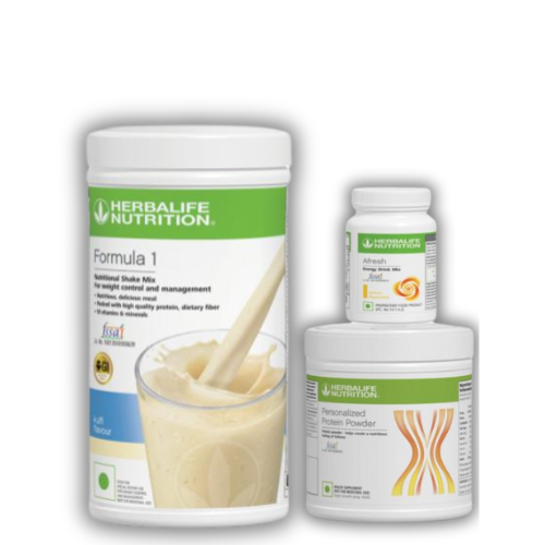 Herbalife Nutrition combo pack with Formula 1 Kulfi 500g, Protein Powder 200g, and Afresh Elaichi 50g for balanced nutrition and energy
