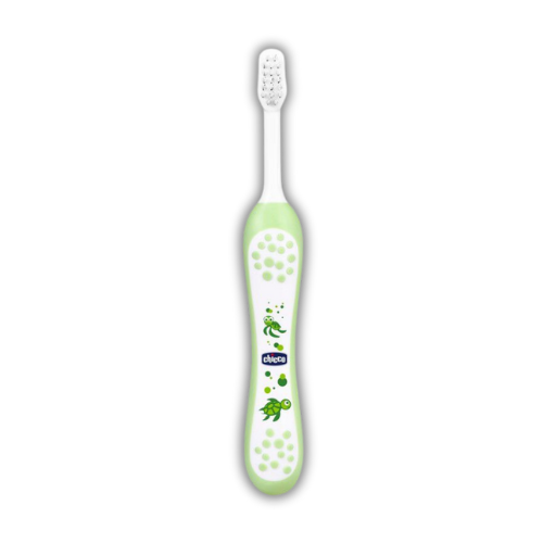 Chicco Baby Manual Toothbrush For Infants (6M-36M), Extra Soft Tapered Bristles Ideal For Milk Teeth | Bpa Free (Green)