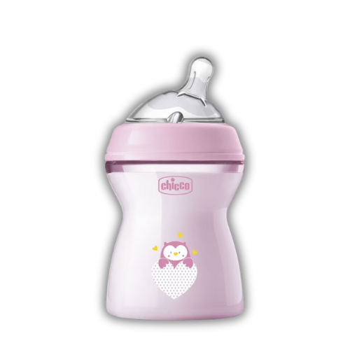Chicco Natural Feeling Feeding Bottle for Babies, 250ml (2+ Months) |Mother Breast Like Teat| Soft Silicon, Anti-Colic Teat | Angled Teat Suitable for Newborns | with Anti-Drip Cap | BPA Free (Pink)