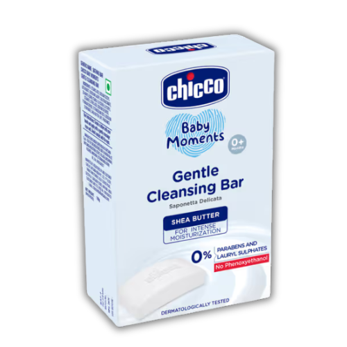Chicco Baby Moments Gentle Cleansing Bar with Goodness of Shea Butter, 100g| For Intense Moisturization| Parabens & Phenoxyethanol Free|Dermatologically Tested | Soap for Babies & Kid's Sensitive Skin