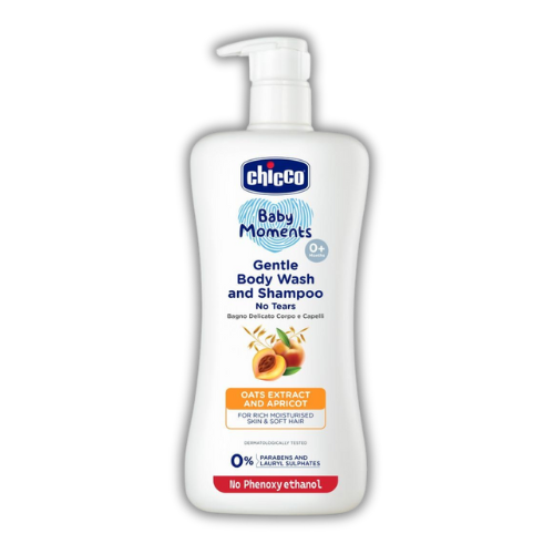 Chicco Baby Moments Gentle Bodywash & Shampoo with Oats Extracts & Apricot, 650ml | Head-to-Toe | No Tears Formula | Moisturized Skin & Hair | Dermatologically Tested | Parabens & Phenoxyethanol Free