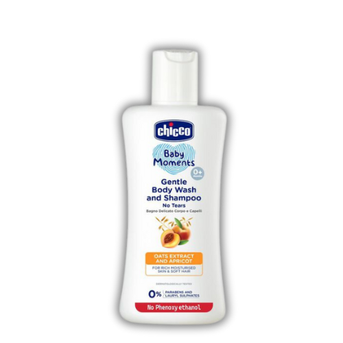 Chicco Baby Moments Gentle Bodywash & Shampoo with Oats Extracts & Apricot, 100ml |Head-to-Toe | No Tears Formula | Moisturized Skin & Hair | Dermatologically Tested | Parabens & Phenoxyethanol Free