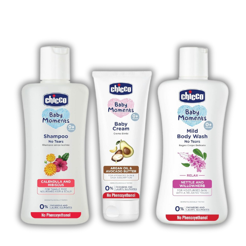 Chicco Baby Grooming Trio - Shampoo 200ml, Baby Cream 100g & Mild Bodywash Relax 200ml
