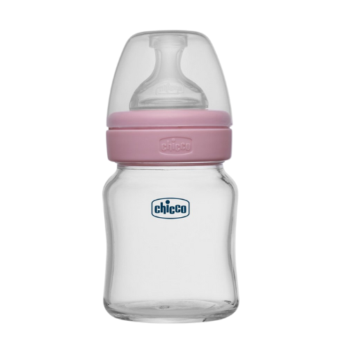 Chicco Well-Being Glass Feeding Bottle for Babies (120ml,Slow Flow) |Premium Borosilicate Glass for High Durability |Elongated Teat for Correct Latch |Comes with Anti-Spill Cap | BPA Free (Neutral)