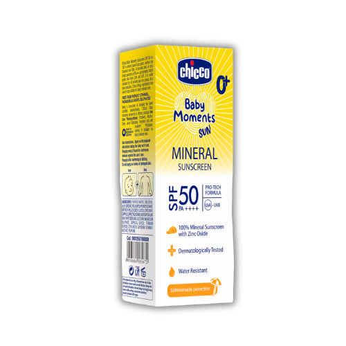 Chicco Baby Moments Mineral Sun Cream SPF 50 For Babies, 75g| 100% Mineral Sunscreen For All Skin Type | PA++++ | UVA and UVB Protection | Phenoxyethanol, Parabens & Lauryl Sulphates Free