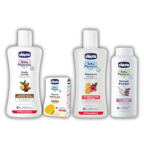 Chicco Baby Care BM Kit - Body Lotion 200ml, Glycerin Soap 75g, Shampoo 200ml & Talcum 150g