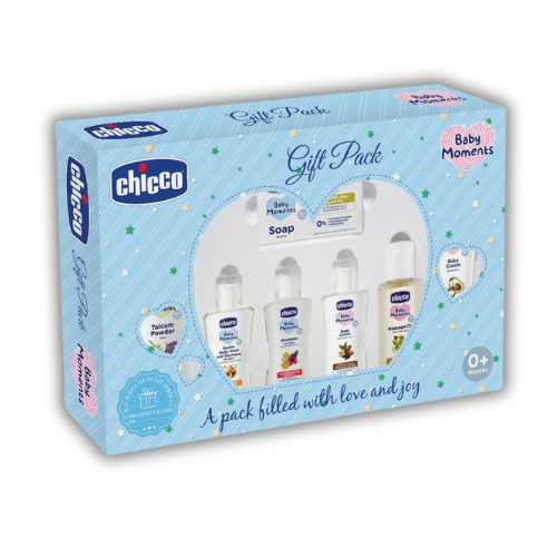 Chicco Baby Moments Baby Caring Gift Pack (Blue) with 7 Baby Skincare & Haircare Products | Baby Care Gift Set for Newborn Baby Shower, New Parents, and Birthdays | Phenoxyethanol Free